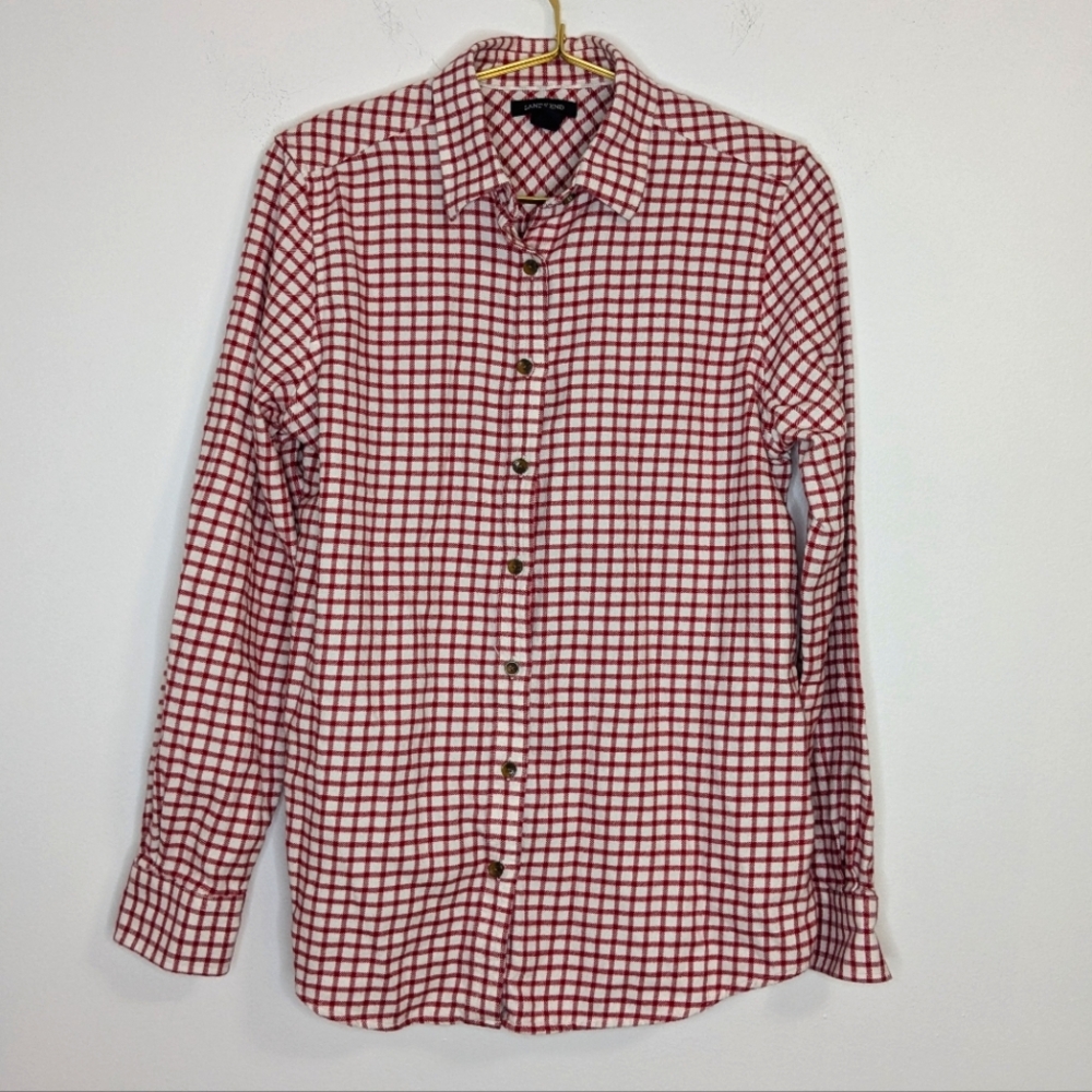 Land's End Size 8 Red & White Checkered Gingham Brushed Flannel Shirt